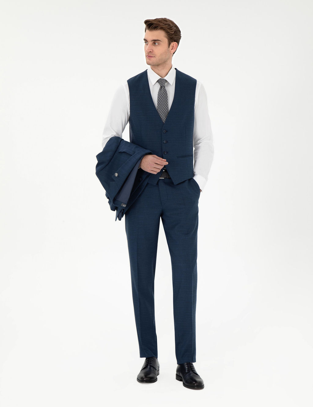 Lacivert Ex. Slim Fit Yelekli Tak_m Elbise