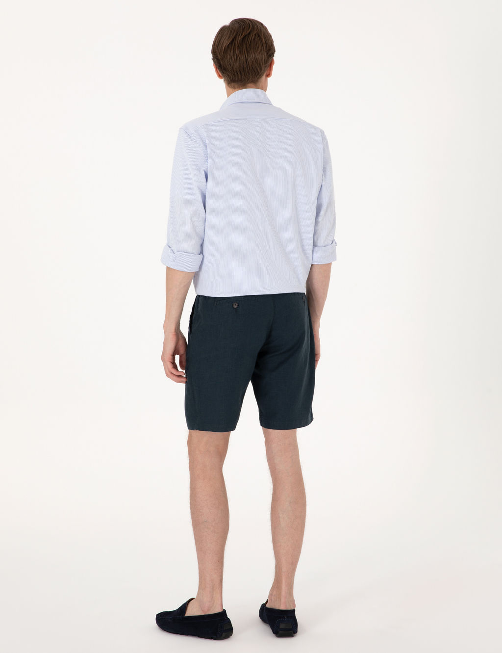 Lacivert Slim Fit %100 Keten Beli Lastikli Ba_c_kl_ Dokuma _ort
