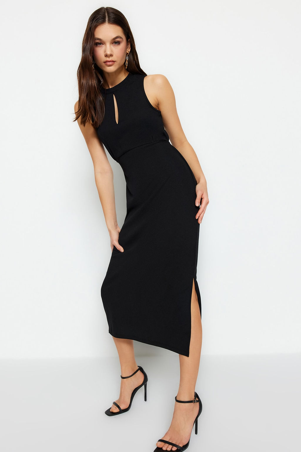 Siyah Cut Out Detayl? Bodycone/Vucuda Oturan Dik Yaka Orme Kalem Elbise TWOSS23EL02166