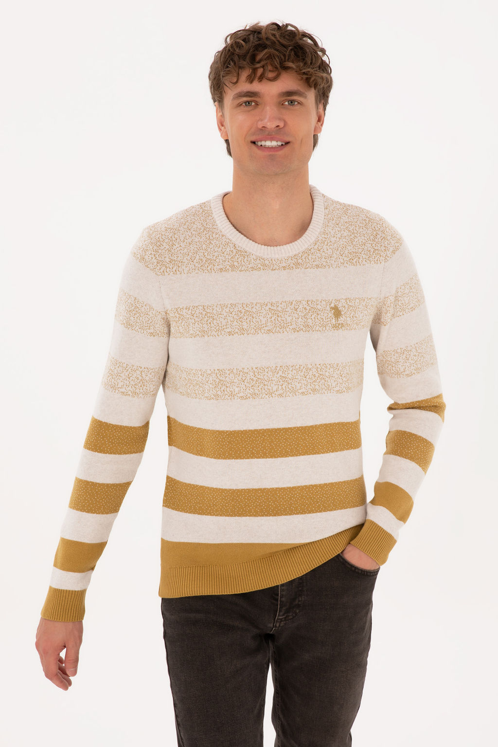 Erkek Regular Fit Bisiklet Yaka Hardal Kazak - U.s. polo assn фото 8