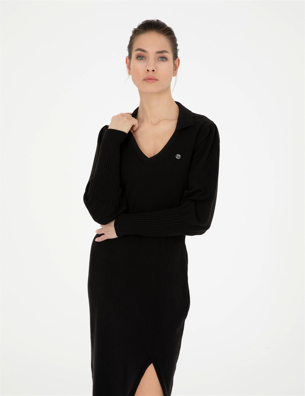 Siyah Regular Fit Triko Elbise