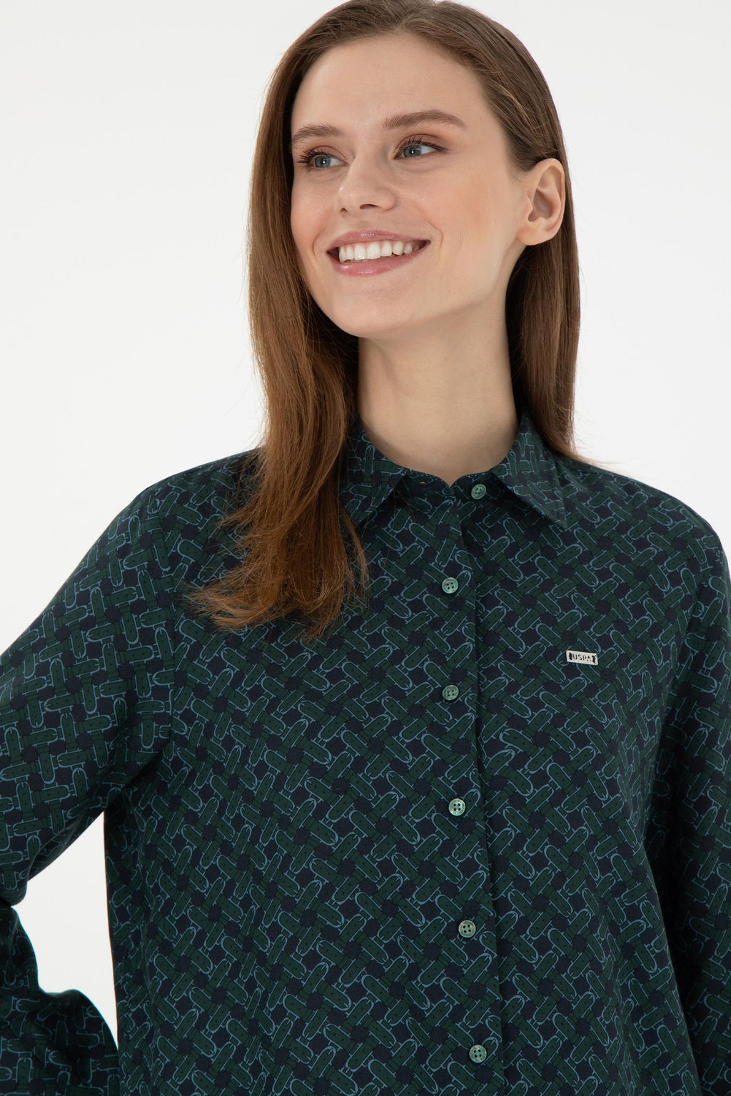 Женская темно-зеленая рубашка с длинным рукавом Неожиданная скидка в корзине - U.s. polo assn фото 2