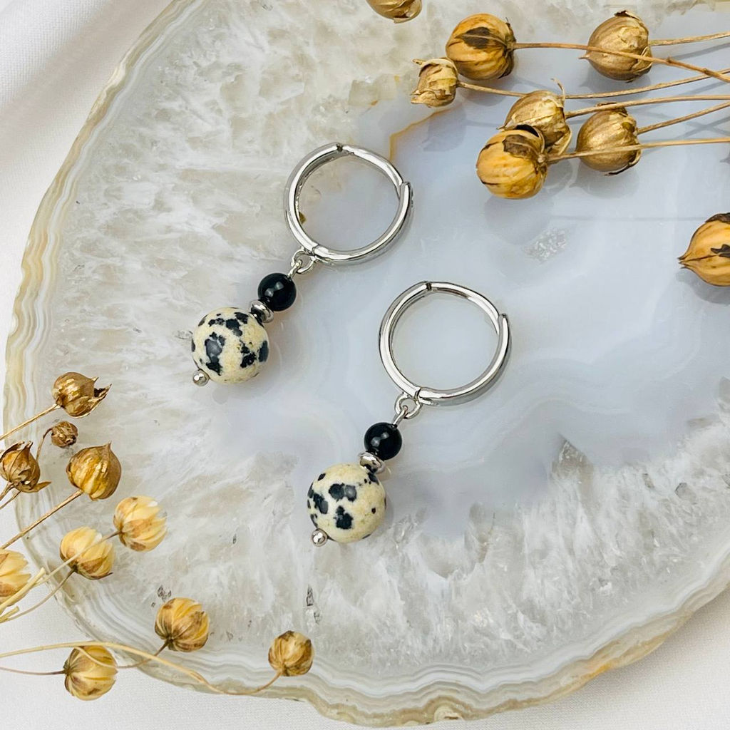 Серьги двойные из перепелиной Яшмы и Агата