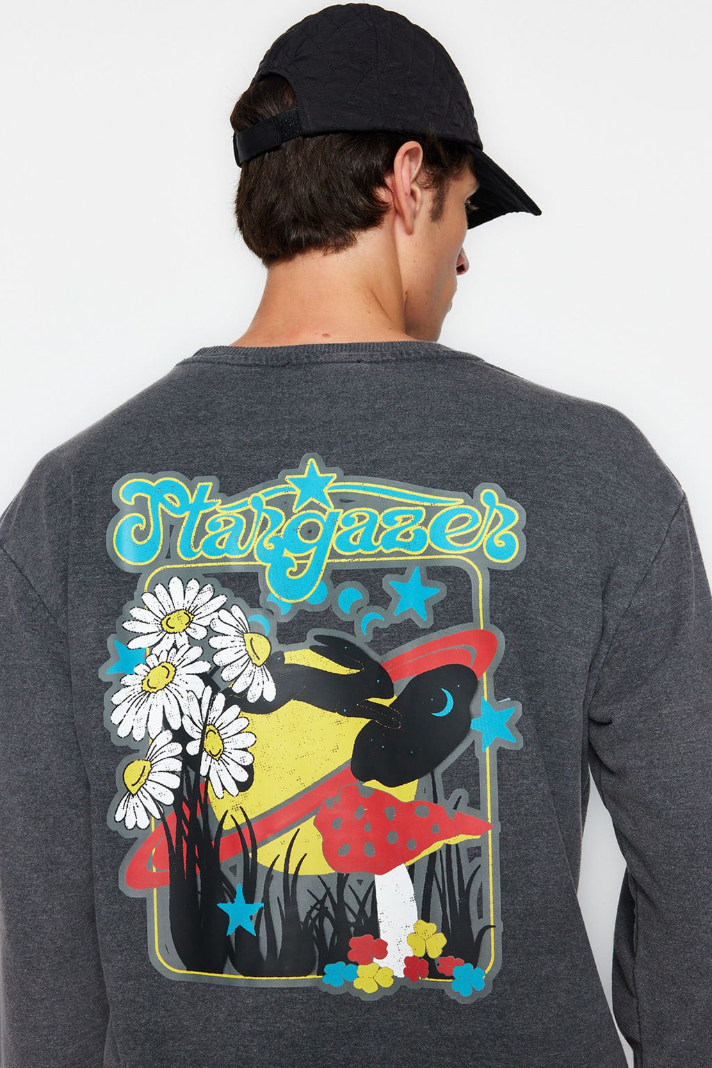 Antrasit Relaxed/Rahat Kesim Bisiklet Yaka Eskitme/Soluk Efektli Sweatshirt TMNAW23SW00476 - Trendyolmilla фото 3
