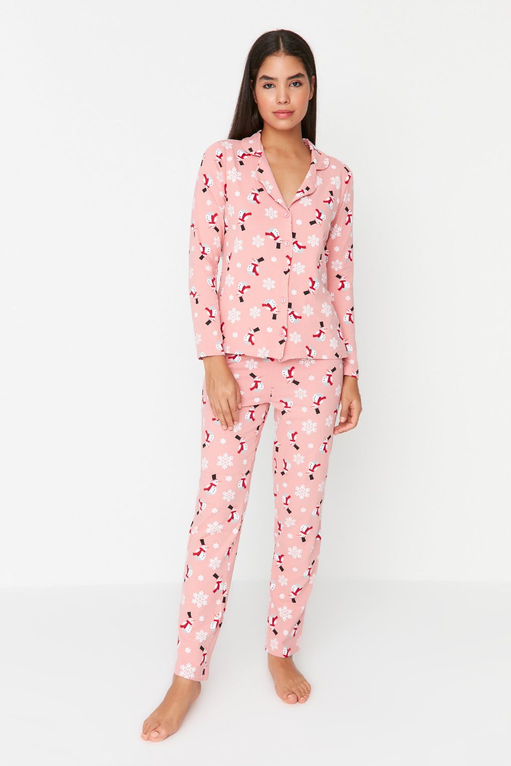 Trendyolmilla Cok Renkli %100 Pamuklu K?s Temal? Orme Pijama Tak?m? THMAW21PT0775