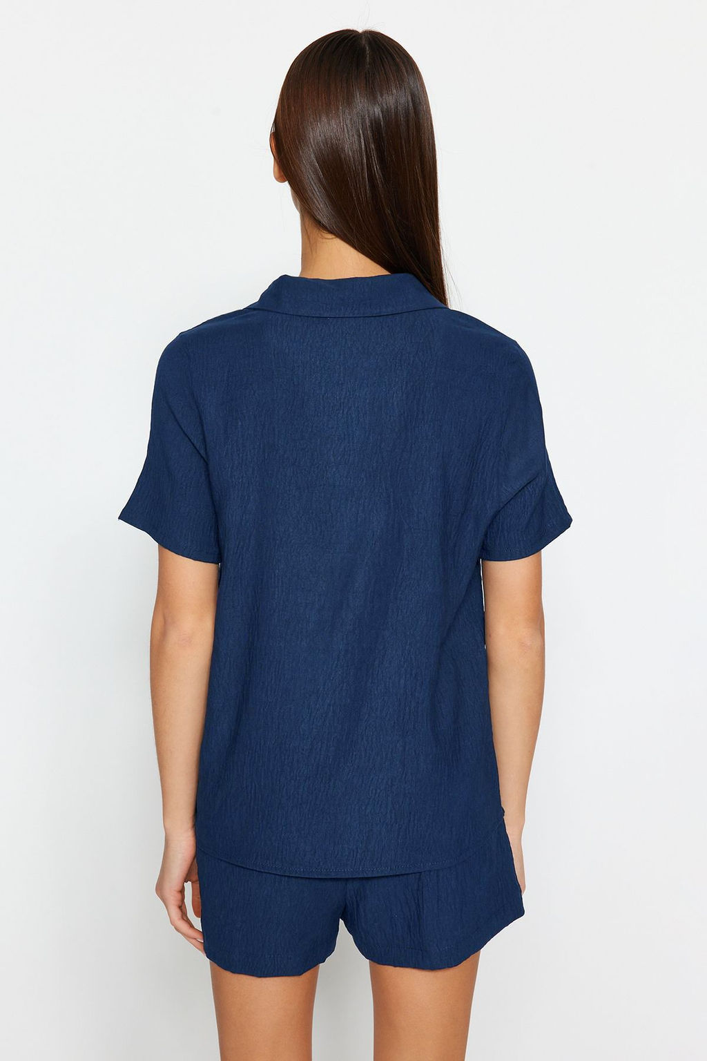 Trendyolmilla Ind?go Nak?sl? Sortlu Dokuma Pijama Tak?m? THMSS23PT00079 фото 22