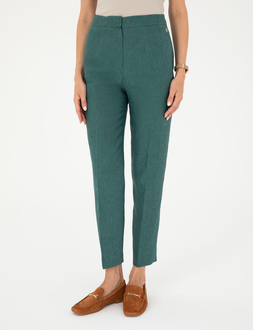 Ye_il Carrot Fit Keten Pantolon