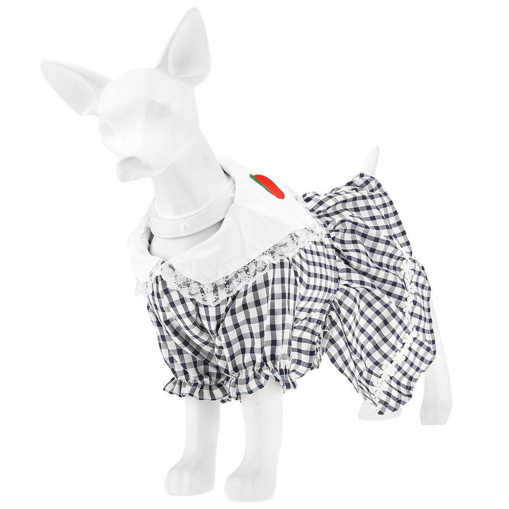 Пэт тойс (Pet toys) Одежда для собаки Платье с вышивкой, с кружевом, на кнопках р-р XL, длина спинки 34см/обхват груди 42см/обхват шеи 32см, цвет-синий, 100% полиэстер (Китай) - Домашняя Мода фото 4