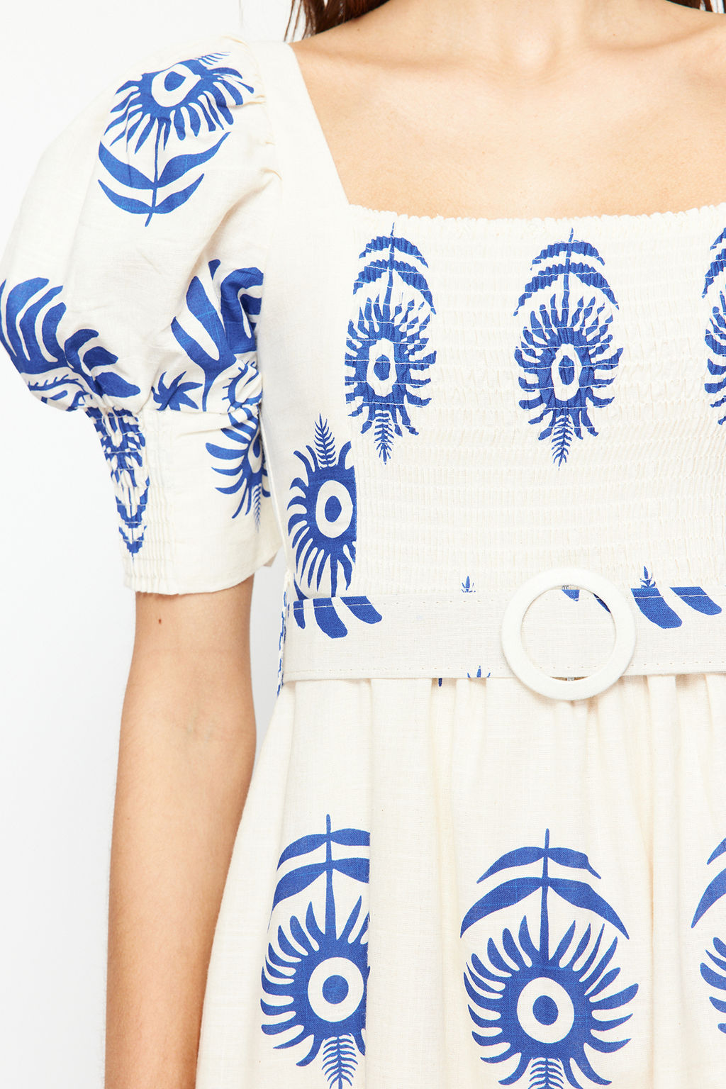 Pembe Desenli Kare Yaka Keten Gorunumlu Kemerli Midi Dokuma Elbise TWOSS24EL00779 - Trendyolmilla фото 13