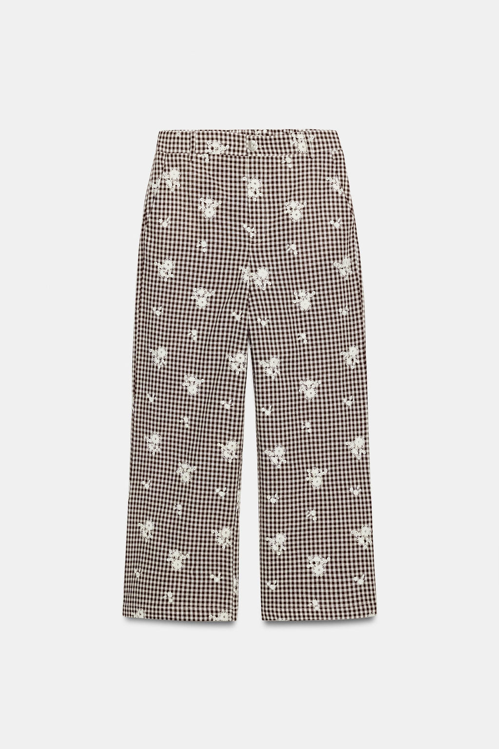 PANTAL?N CULOTTE CUADROS BORDADOS SET / Marr?n / Crudo - Zara фото 6