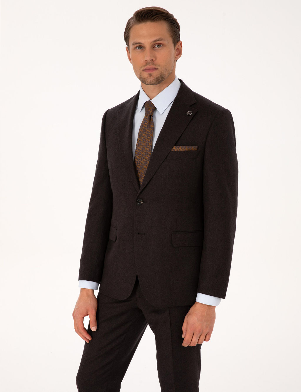 Kahverengi Slim Fit %100 Y_n Tak_m Elbise