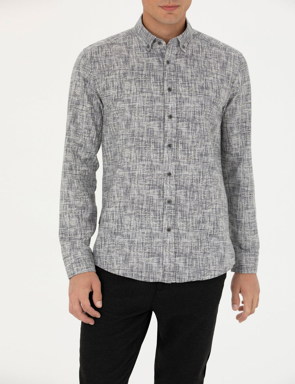 Рубашка Pierre Cardin Slim Fit серая с длинным рукавом