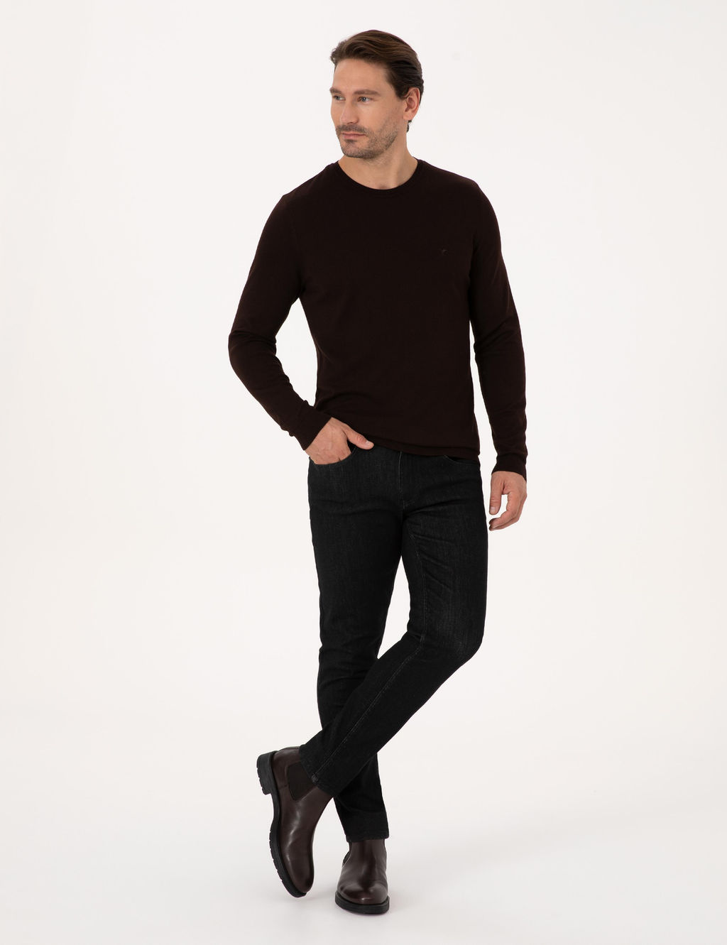 Kahverengi Regular Fit Y_n Kar___ml_ Fermuarl_ Polo Yaka Basic Triko Kazak - Cacharel фото 4