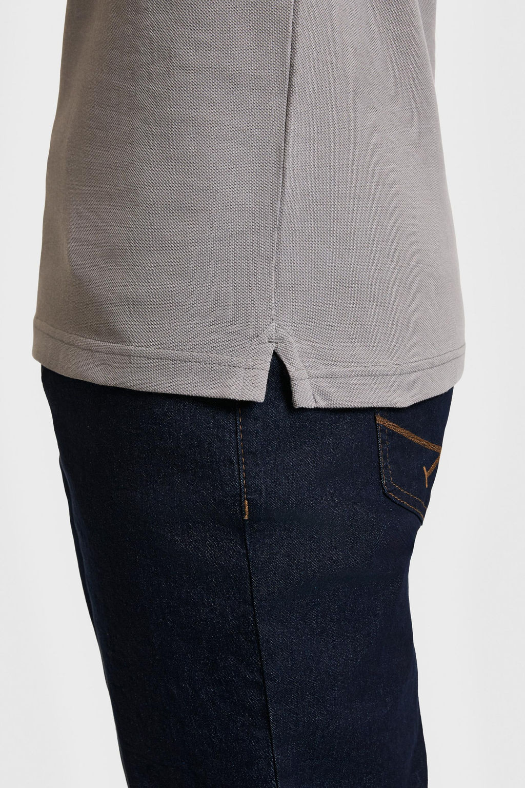 Erkek Slim Fit Polo Yaka Gri Basic Ti__rt
