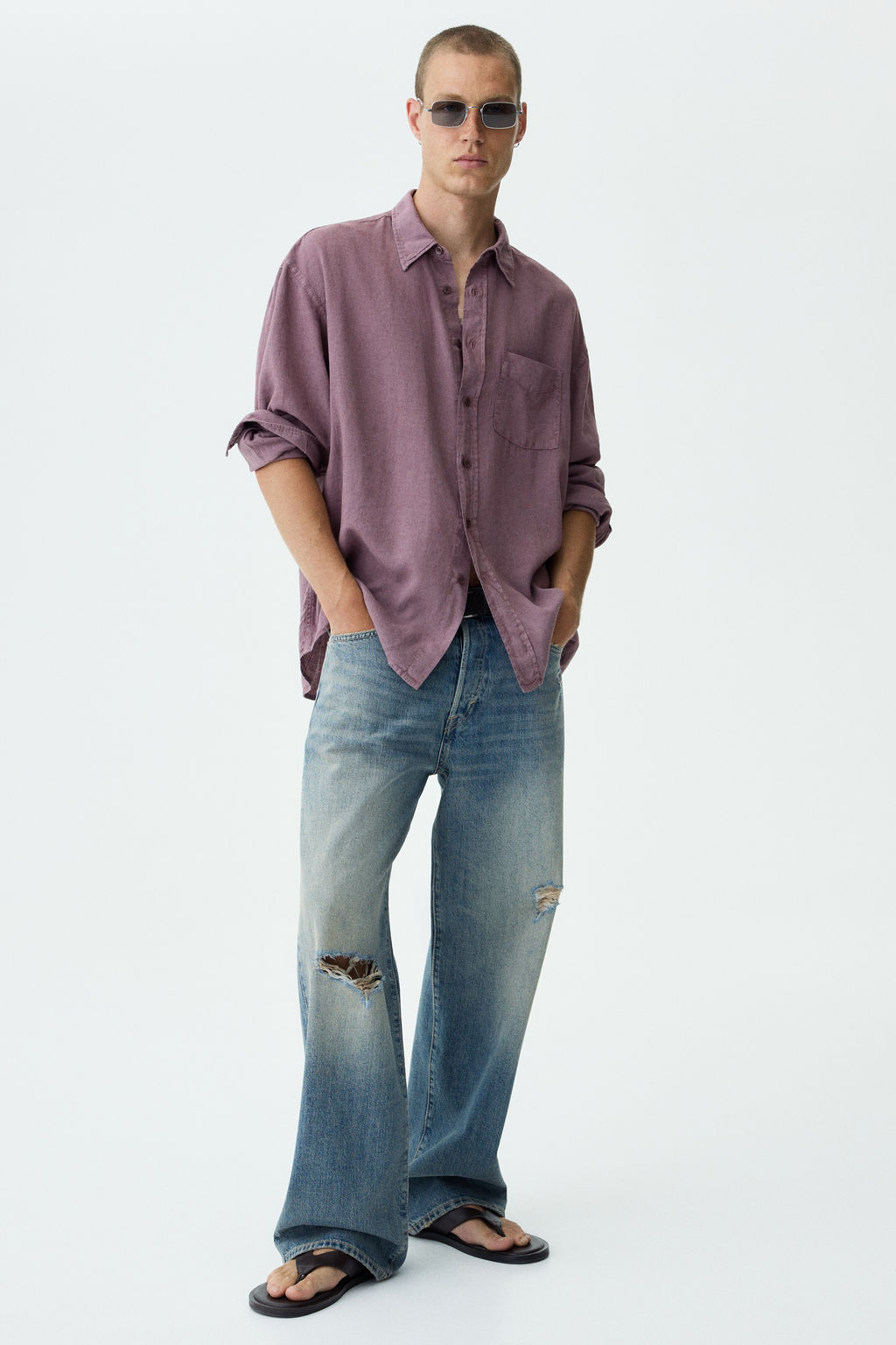 Camisa en mezcla de lino Relaxed Fit - H&m фото 4