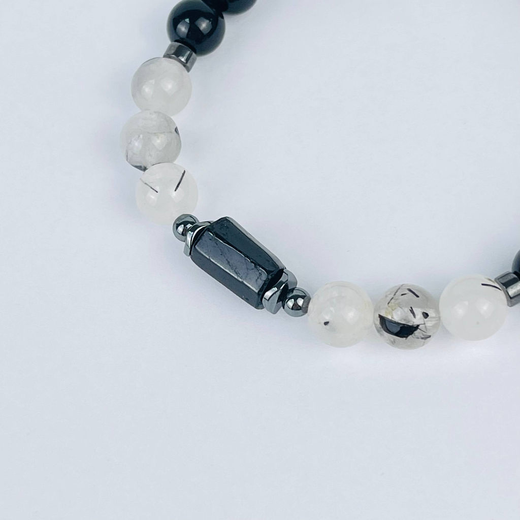 Браслет из Турмалина (Шерл) и Кварца с включениями 20 см