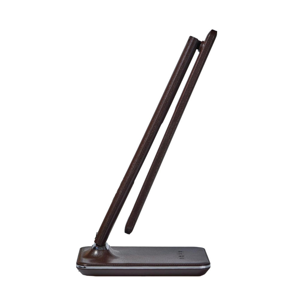 TLD-551 Brown/LED/450Lm/3000-6000K/Dimmer/USB Светильник настольный c часами, календарем, термометром, 9W. Сенсорный выключатель. Коричневый (стилизован под кожу). TM Uniel.