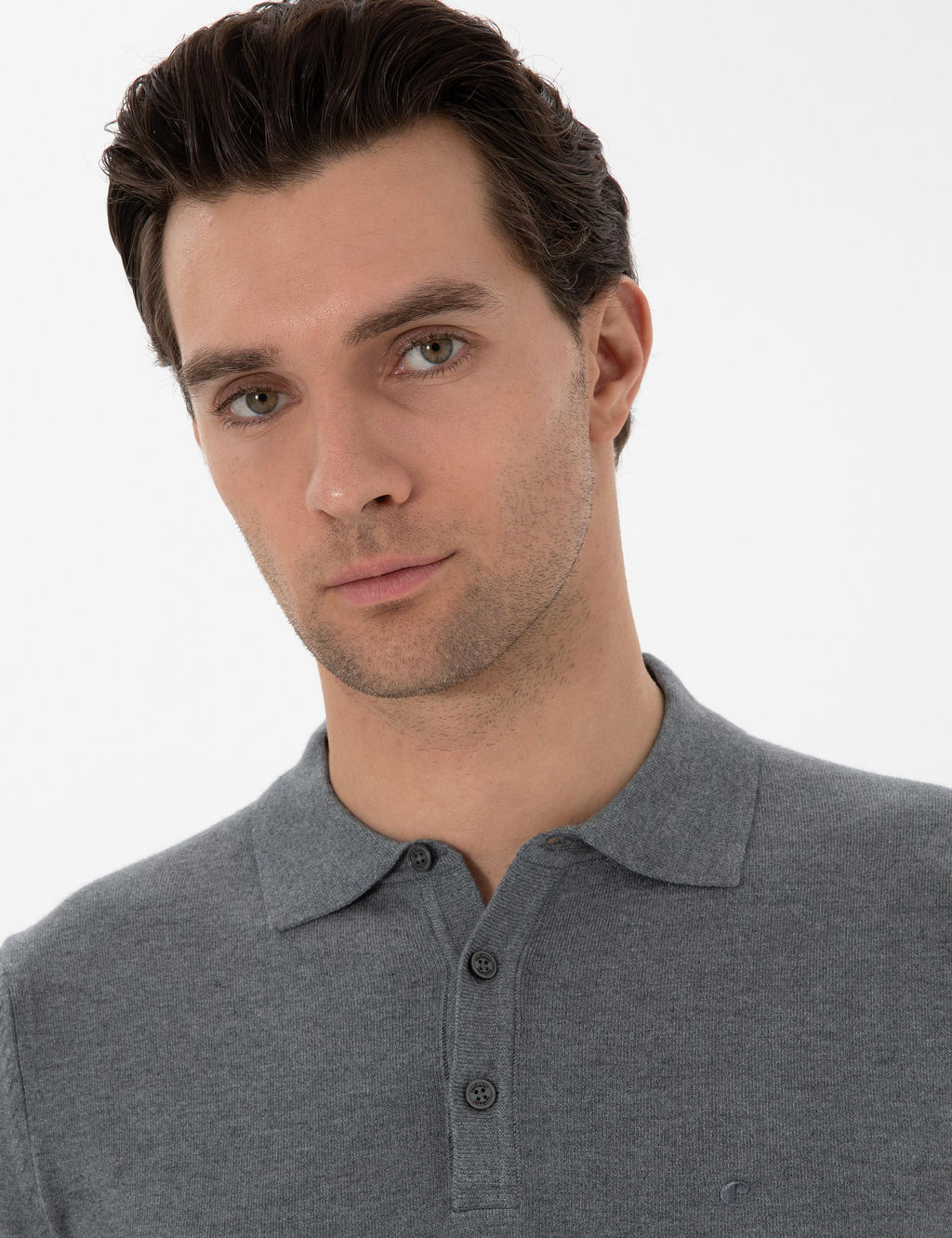 Gri Slim Fit Polo Yaka Triko Kazak - Cacharel фото 2