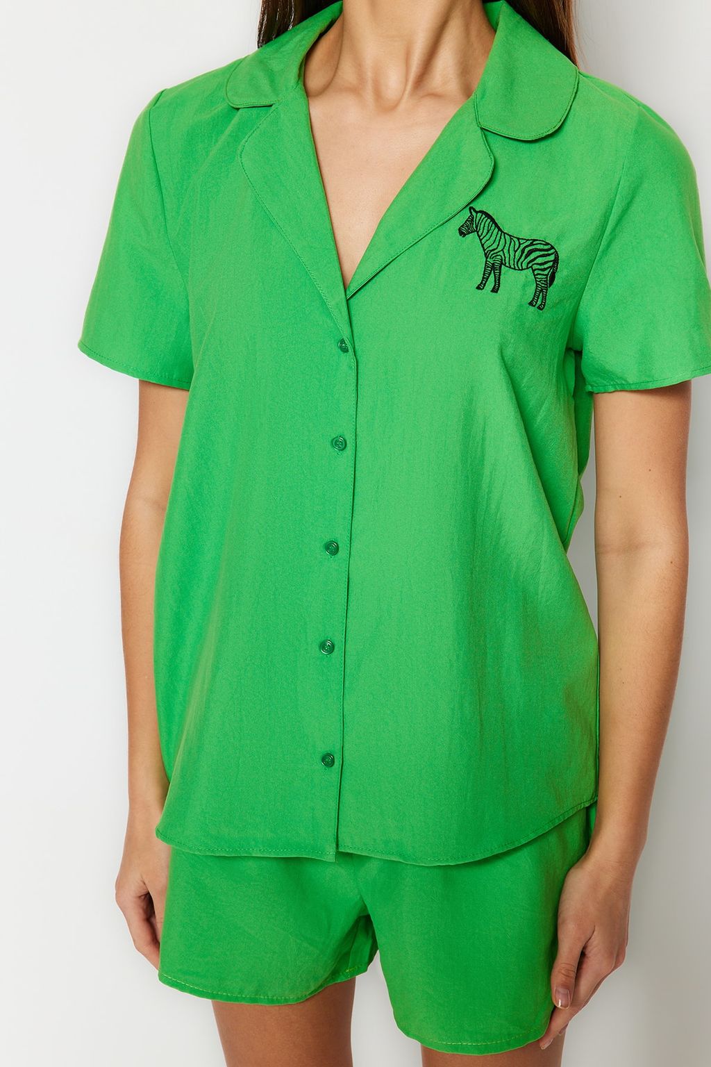 Trendyolmilla Ind?go Nak?sl? Sortlu Dokuma Pijama Tak?m? THMSS23PT00079 фото 14