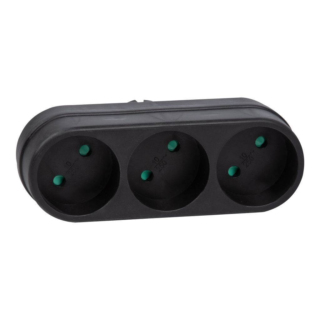 S-ES3-16O BLACK Разветвитель сетевой, б/з. 3 гнезда. 16А, 3500Вт. Черный. ТМ Uniel