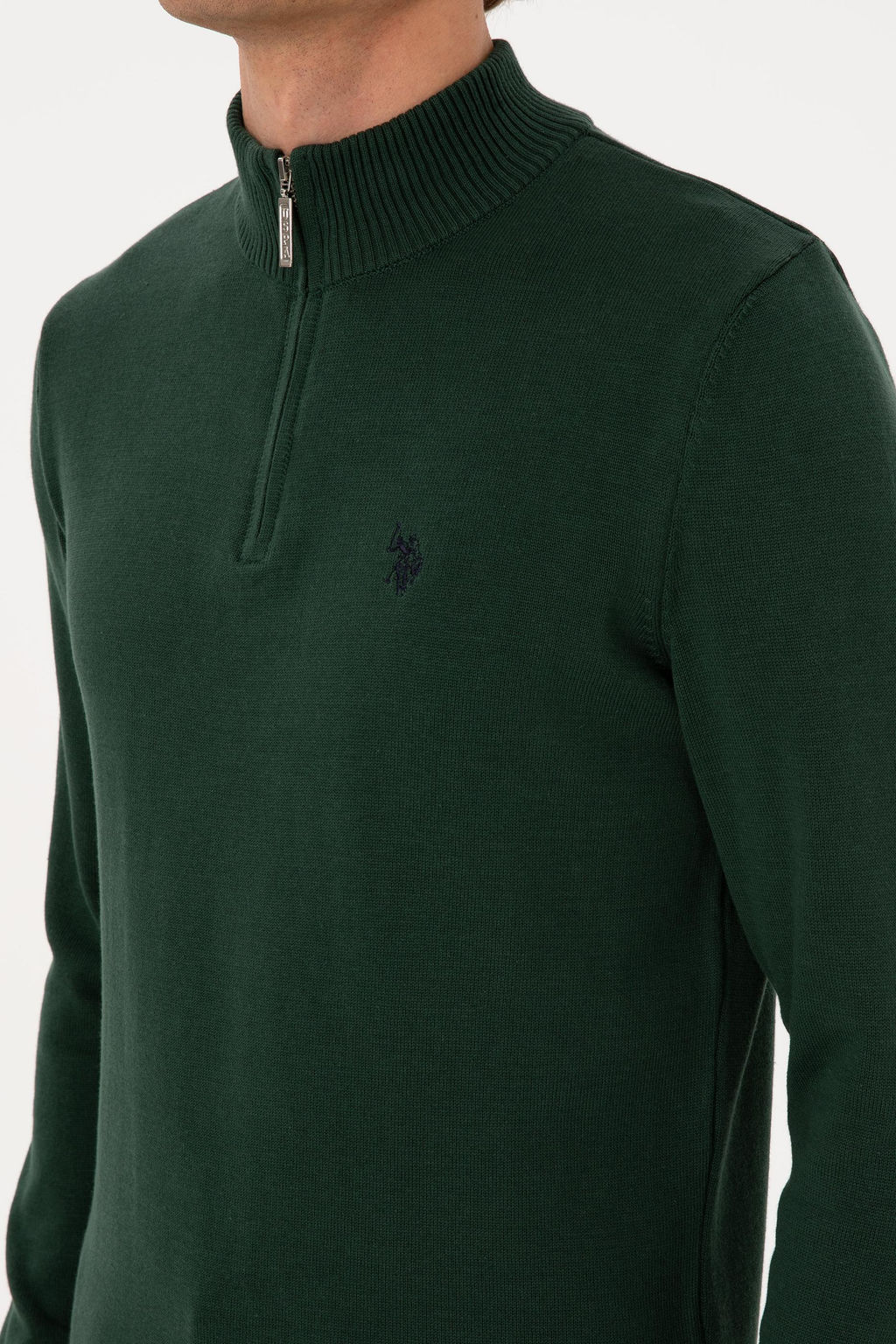 Erkek Slim Fit Yar_m Fermuarl_ Koyu Ye_il Basic Kazak - U.s. polo assn фото 7