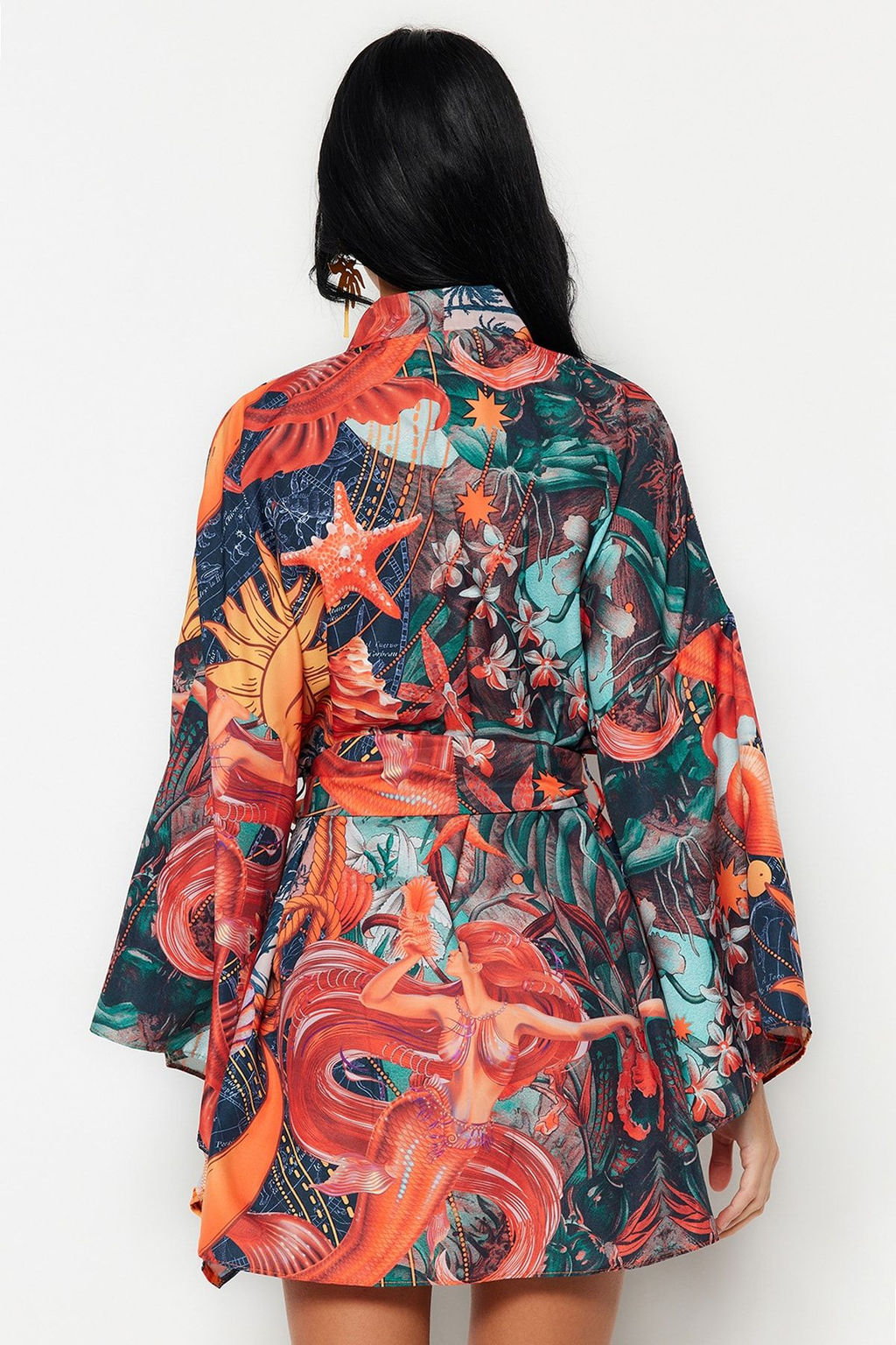 Tropikal Desenli Kusakl? Volanl? Mini Dokuma Plaj Kimono&Kaftan TBESS23KM00024 - Trendyolmilla фото 4