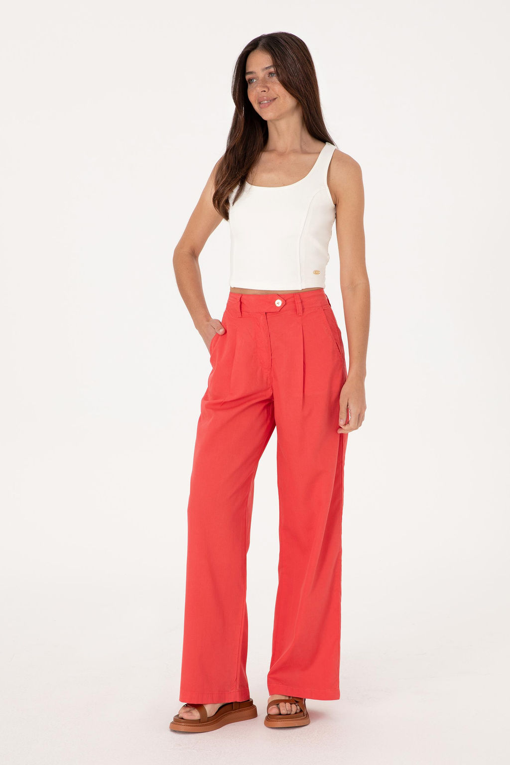 Kad_n K_rm_z_ Loose Fit Kanvas Pantolon