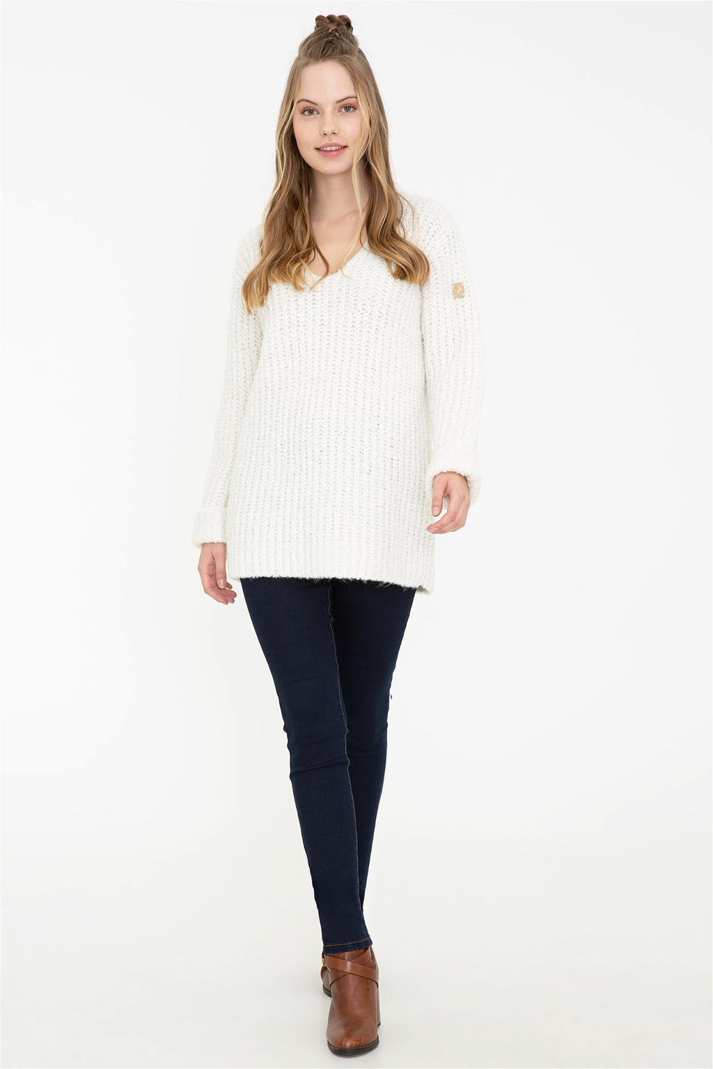 Женский кремовый свитер с v-образным вырезом Неожиданная скидка в корзине - U.s. polo assn фото 5