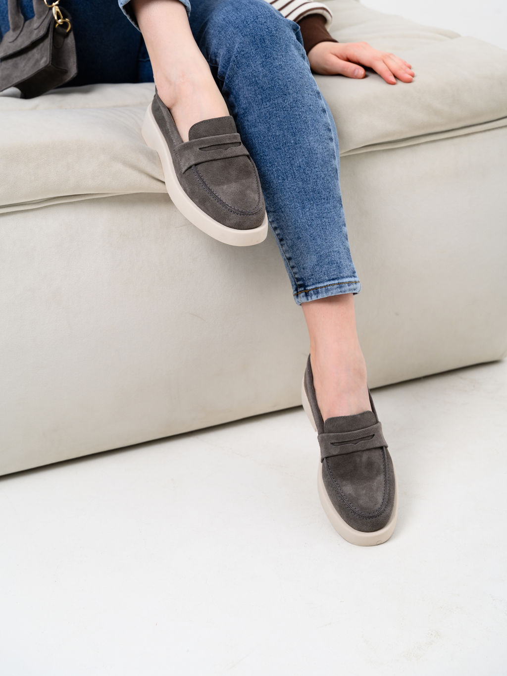 Лоферы туфли EDART 176.1593 be. Серый замок замша  фото 19