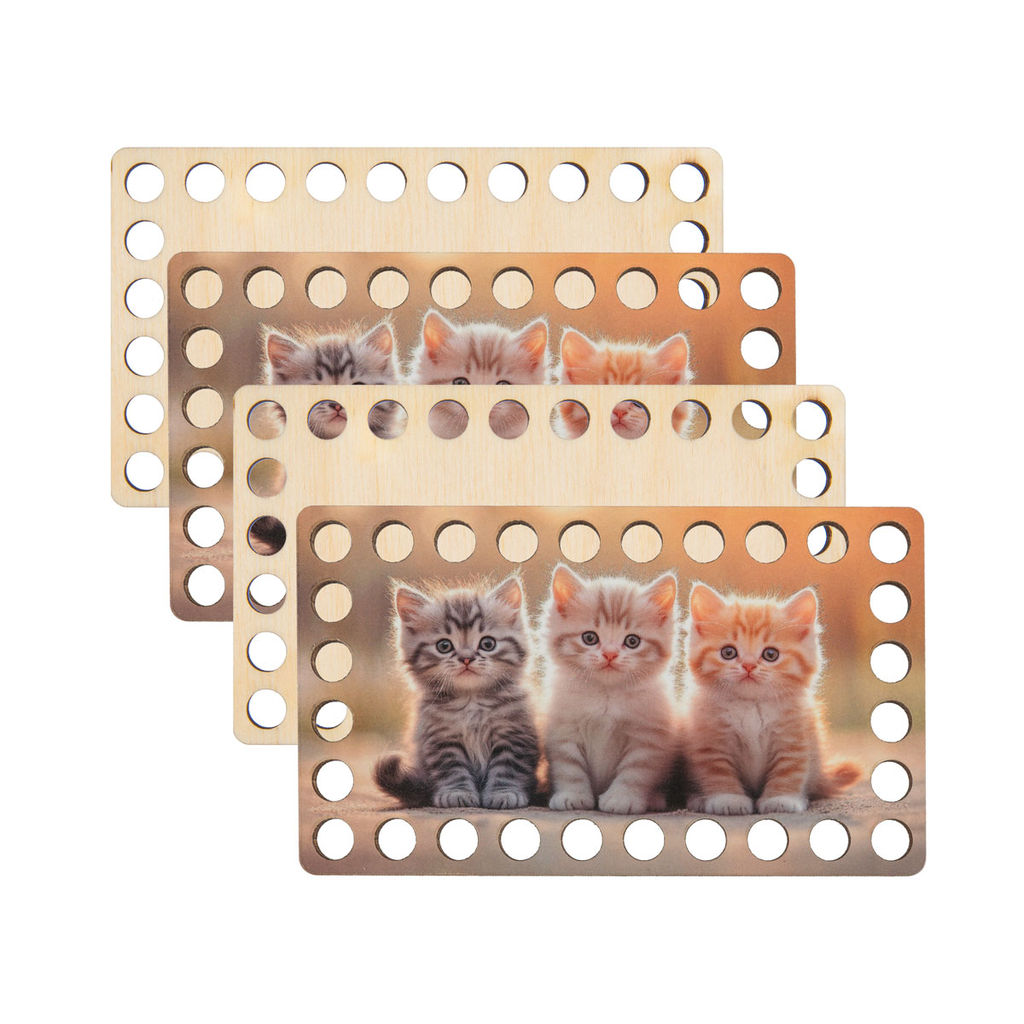 Заготовка для декорирования Love2art ДВ-04 Набор донышек для вязания Матовый фанера 12 х 7 х 0.4 см 4 шт 04 Котята  фото 3