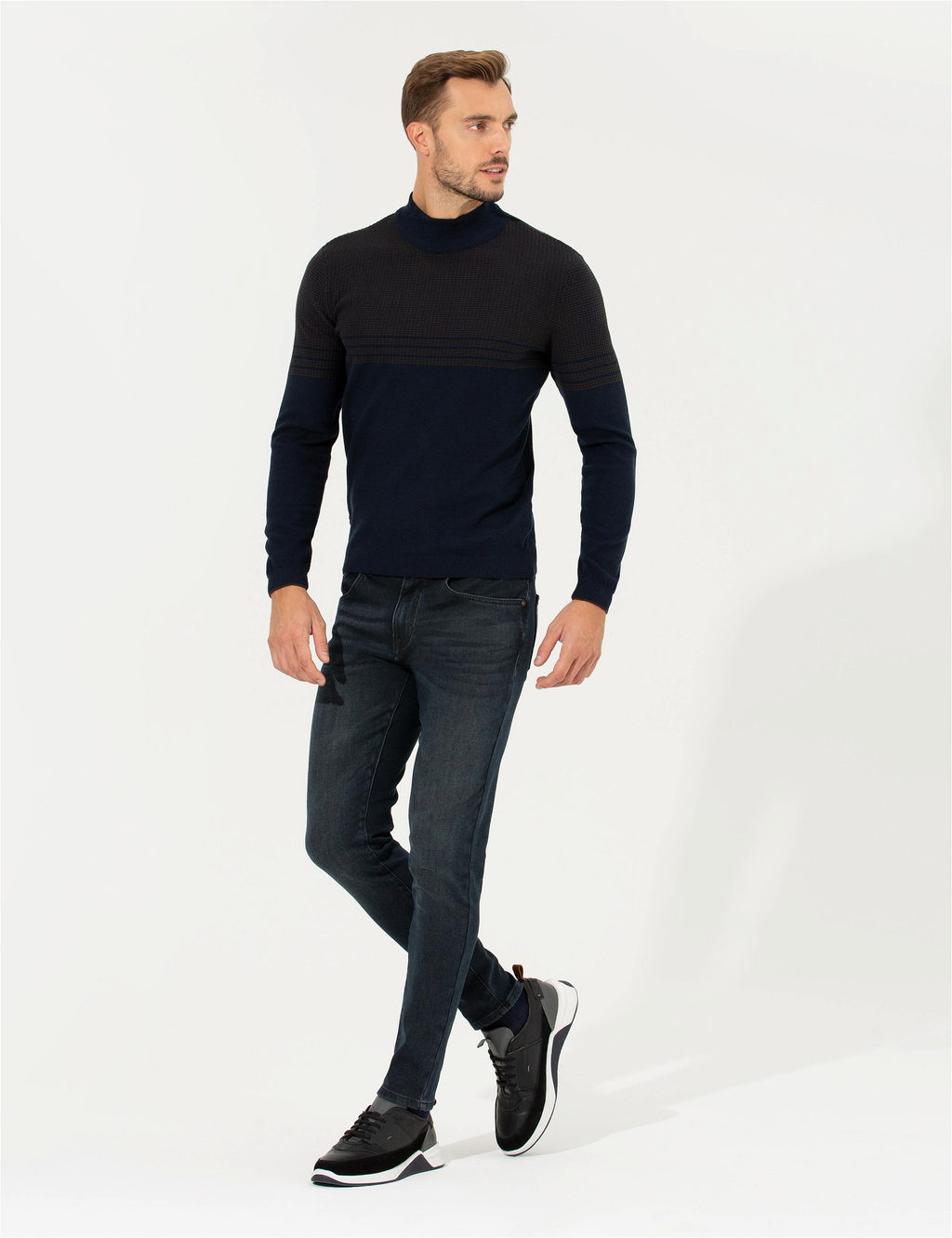 Lacivert Slim Fit Yar_m Bal_k__ Yaka Triko Kazak - Pierre cardin фото 6