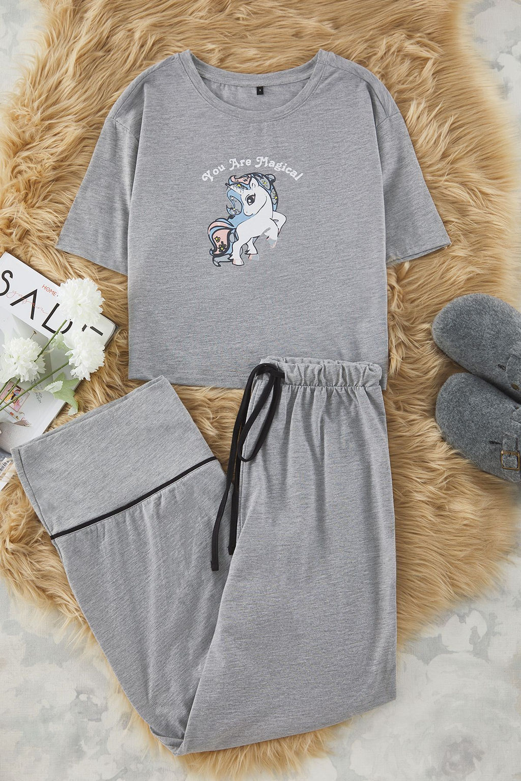 Trendyolmilla Siyah Pamuklu Eglence Bask?l? Biye Detayl? Orme Pijama Tak?m? THMSS21PT0953 фото 13