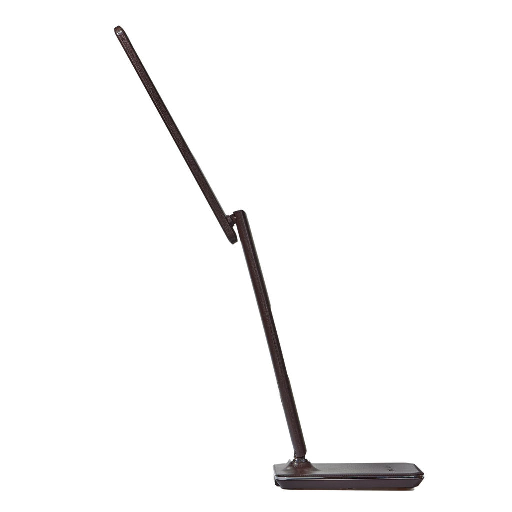 TLD-551 Brown/LED/450Lm/3000-6000K/Dimmer/USB Светильник настольный c часами, календарем, термометром, 9W. Сенсорный выключатель. Коричневый (стилизован под кожу). TM Uniel.