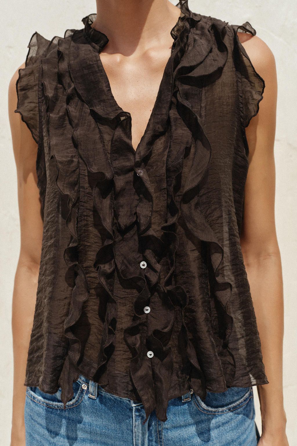 SEMI-SHEER RUFFLED TOP - Zara фото 3