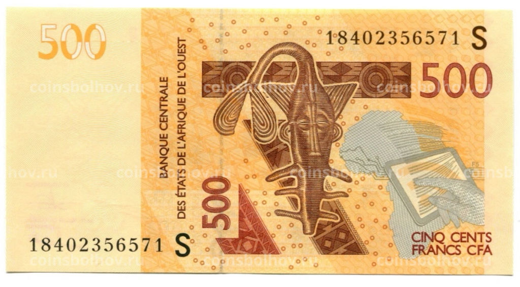 500 франков 2012 (2018) года Западная Африка  Литера S (Гвинея-Бисау)