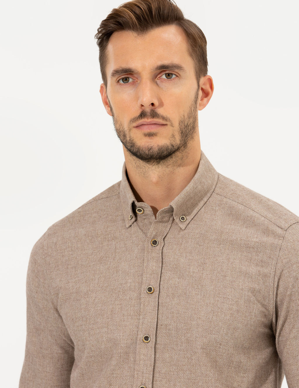 Bej Slim Fit Uzun Kollu G_mlek