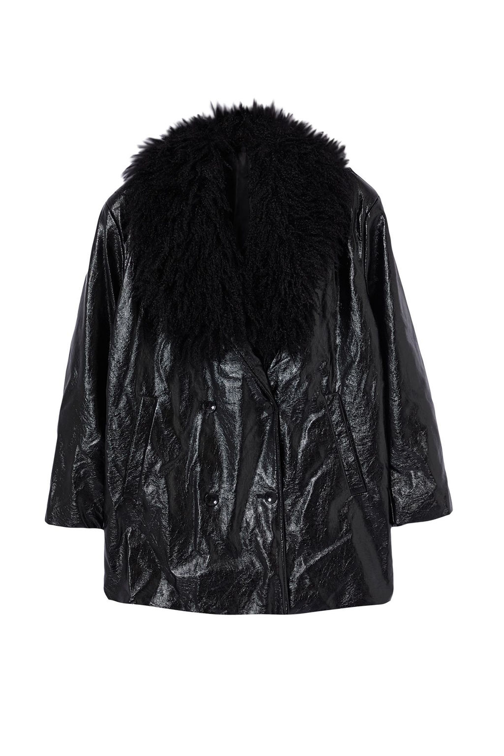 Siyah Oversize Kal?p Yakas? Kurk Detayl? Suni Deri Ceket Mont TWOAW25MO00029 - Trendyolmilla фото 6