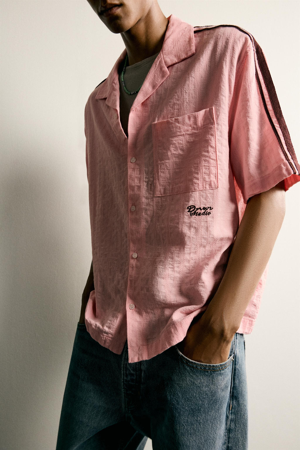 CAMISA BANDAS BORDADO CONTRASTE / Rosa - Zara фото 7