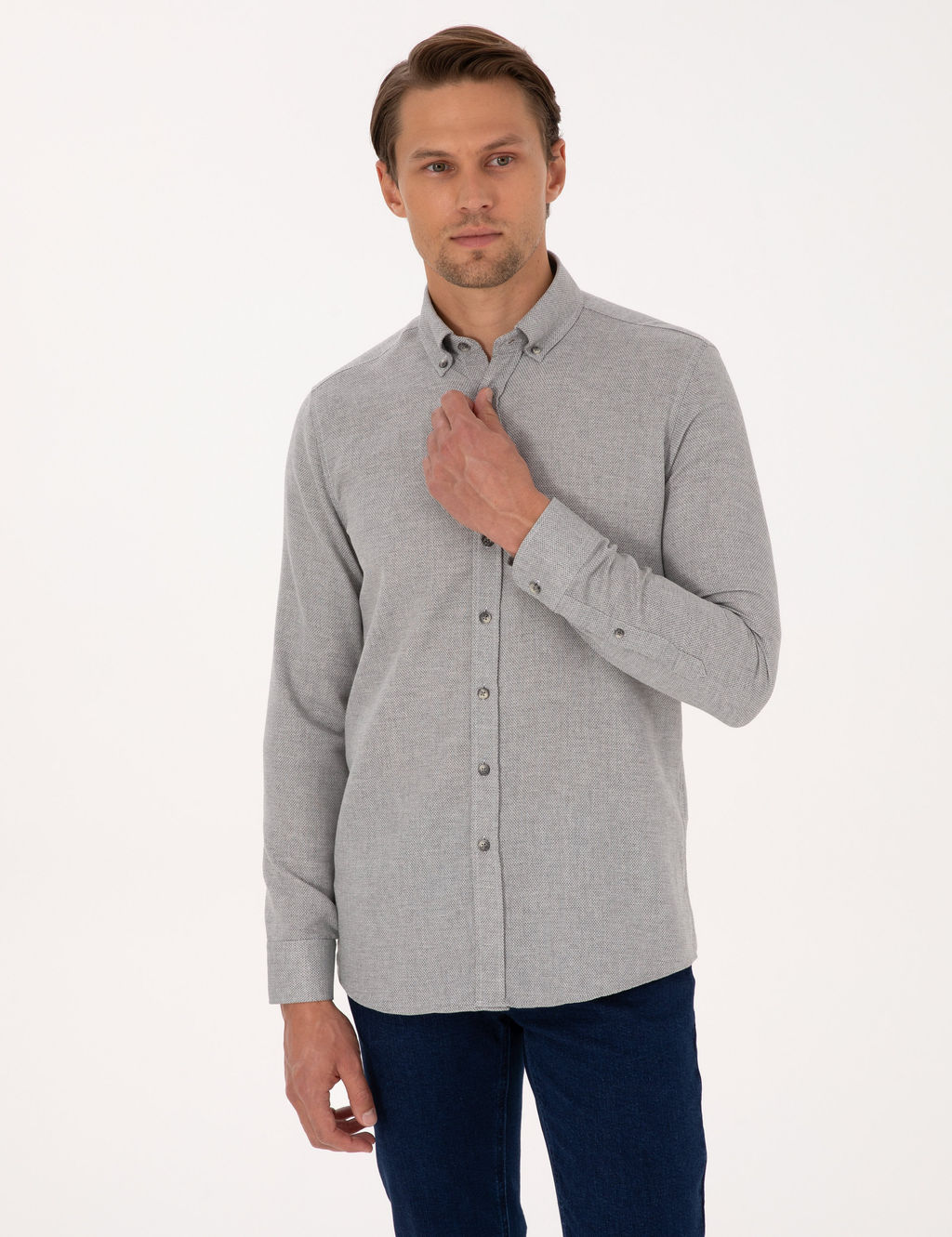 Gri Slim Fit Uzun Kollu G_mlek