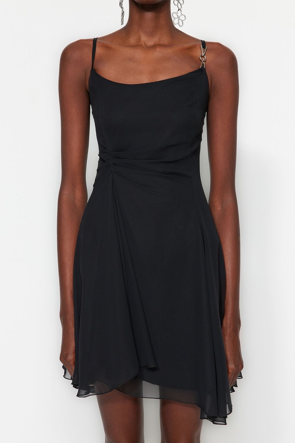 TRENDYOLMILLA Siyah A-Kesim Astarl? Dokuma Sifon K?sa Abiye Gece Elbise TPRSS23EL00033  фото 12