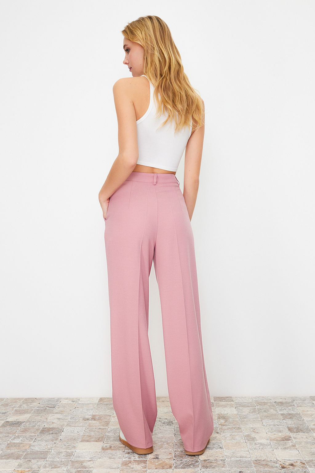 Limited Edition Ac?k Pembe Straight/Duz Kesim Dokuma Kumas Pantolon TWOAW23PL00401