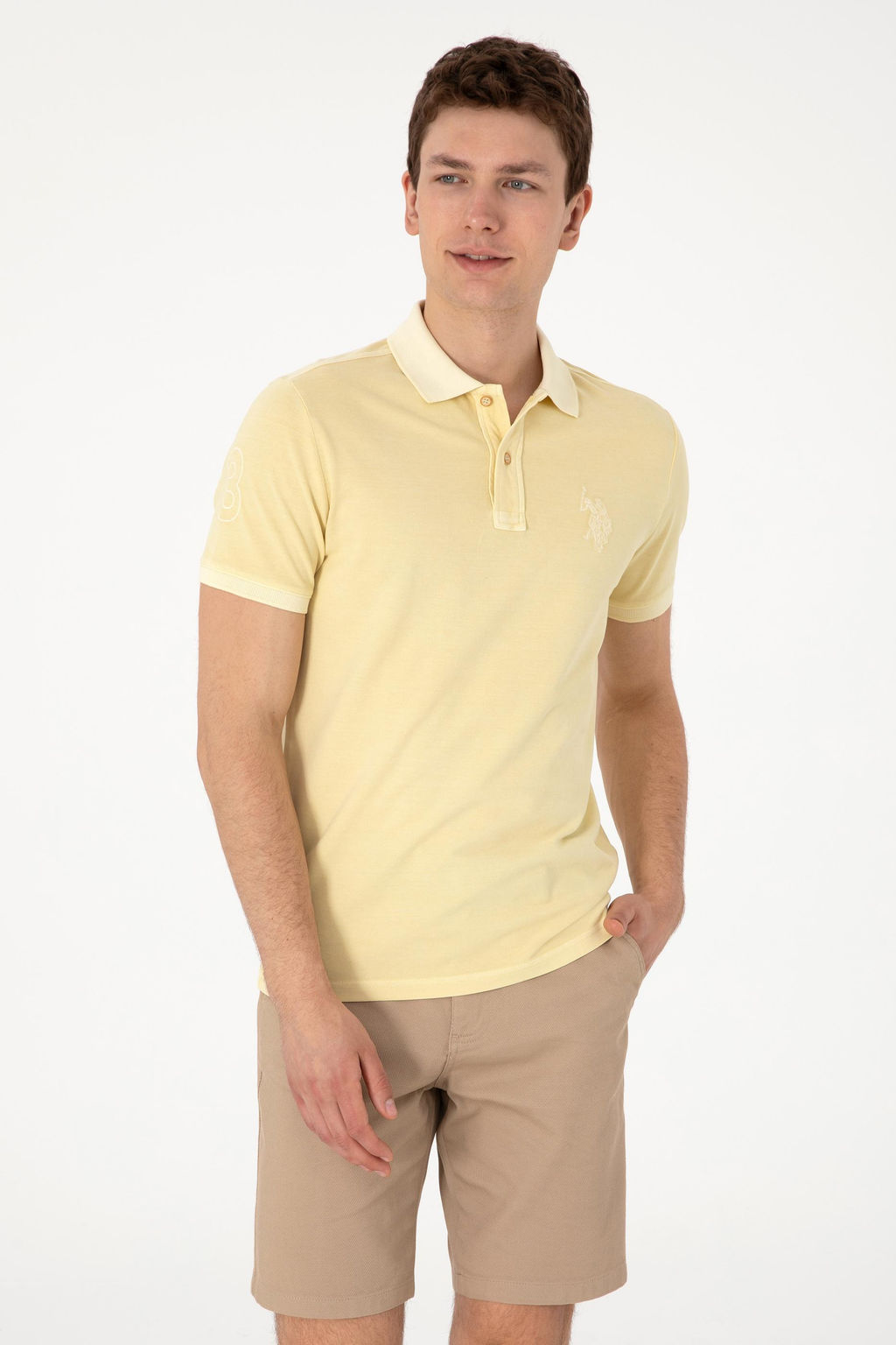 Erkek Slim Fit Polo Yaka A__k Haki Basic Ti__rt Sepette S_rpriz _ndirim