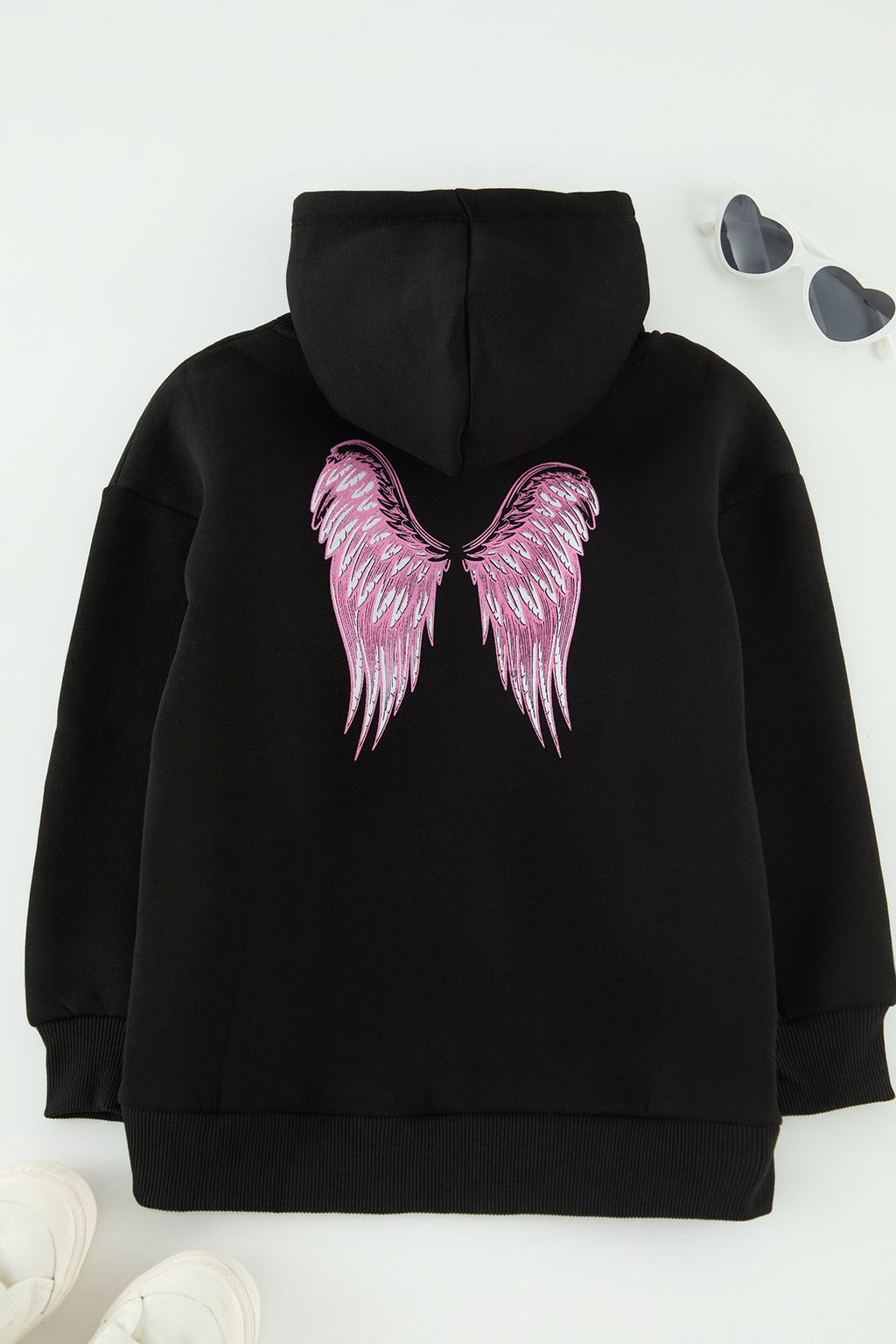 Siyah Anne-K?z S?rt Bask?l? Oversize Orme Mini Me K?z Cocuk Sweatshirt TKDAW25SW00050