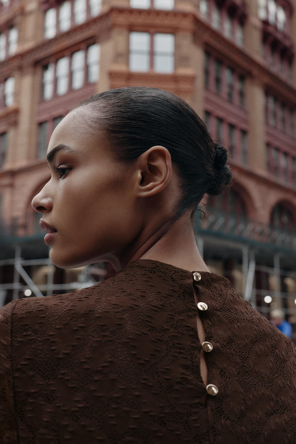 POINTELLE DRAPED MIDI DRESS