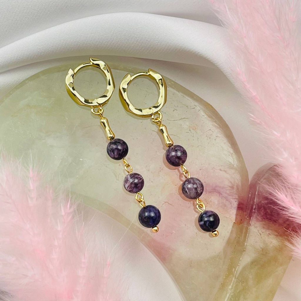 Серьги тройные с камнем Чароит - Радуга самоцветов фото 2