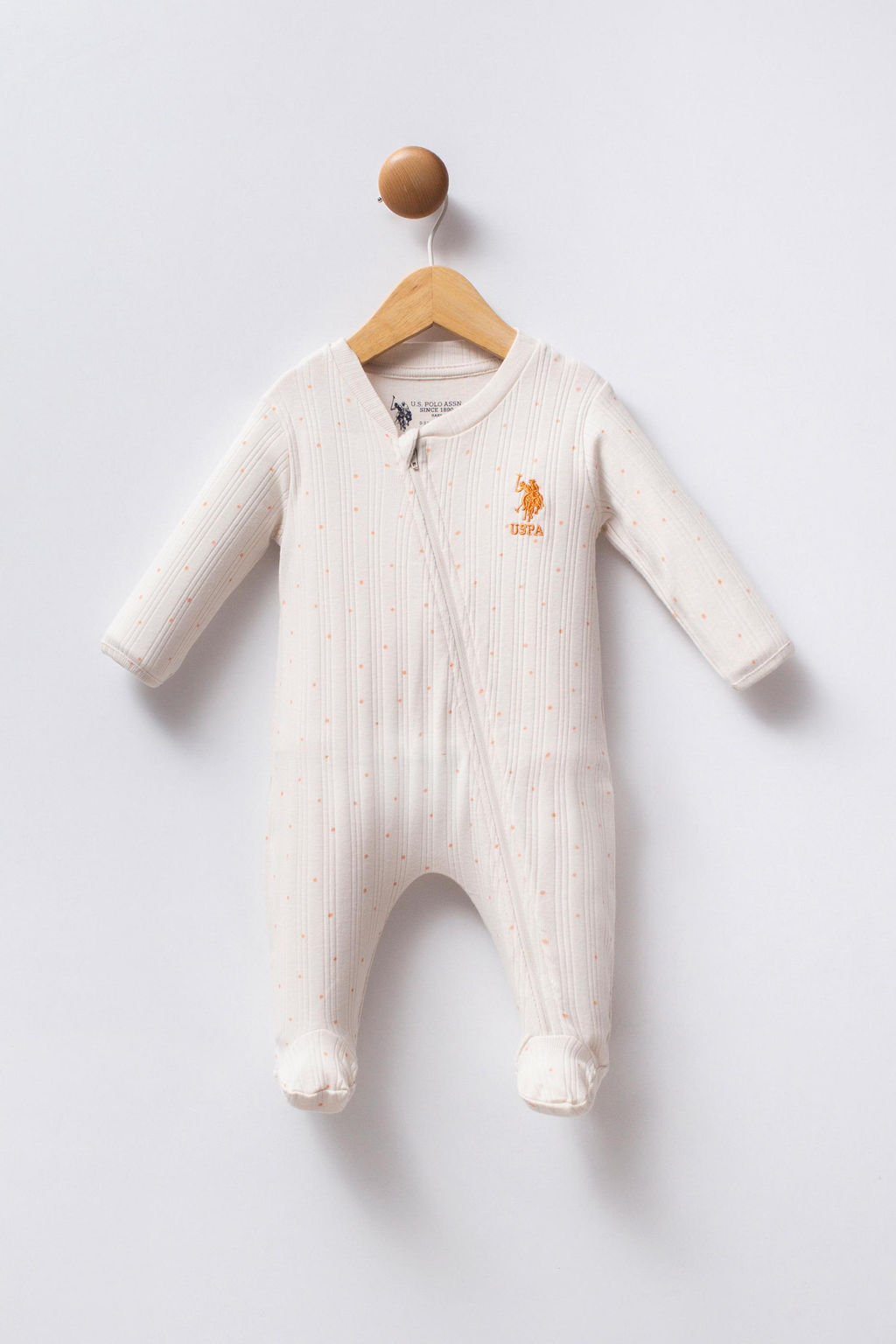 K_z Bebek Ekru Fermuarl_ %100 Pamuk Patikli Tulum