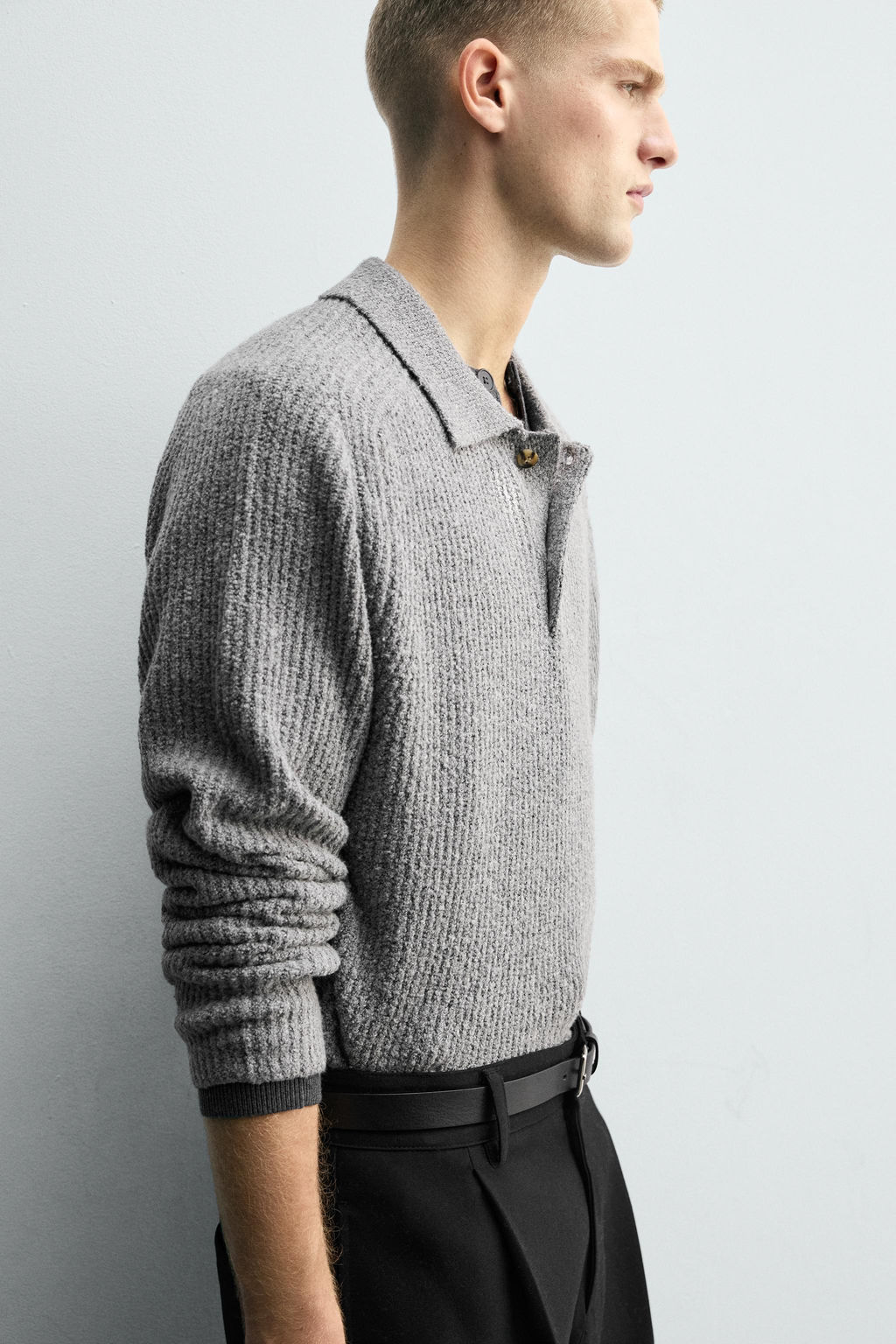 BOUCL_ TEXTURED KNIT POLO SHIRT - Zara фото 7