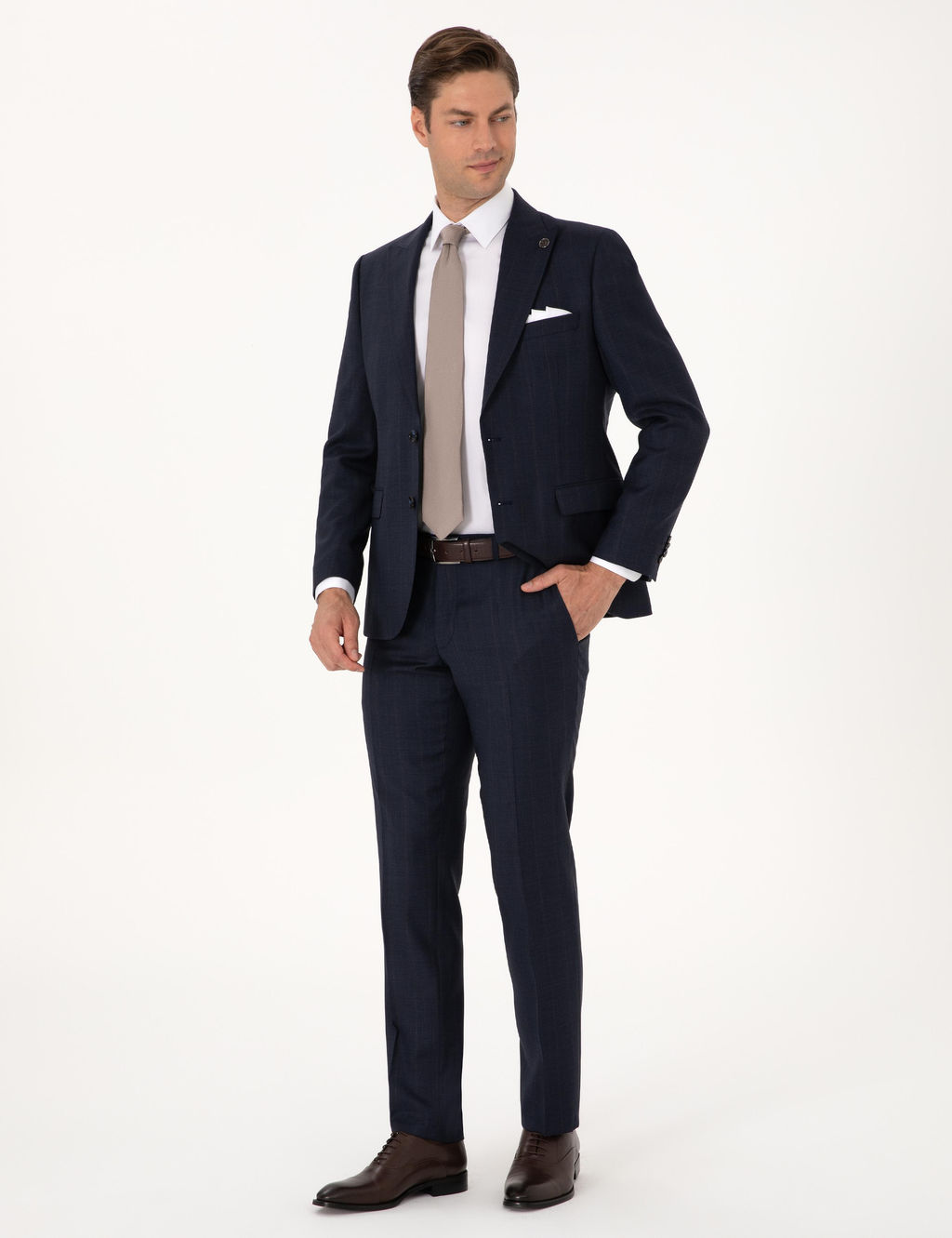 Lacivert Slim Fit %100 Y_n _izgili Tak_m Elbise