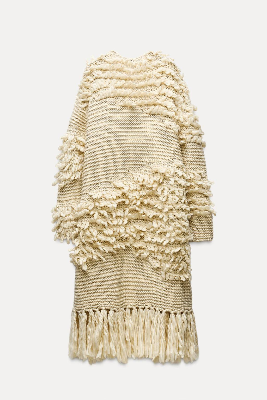 LONG FRINGED KNIT COAT - Zara фото 9