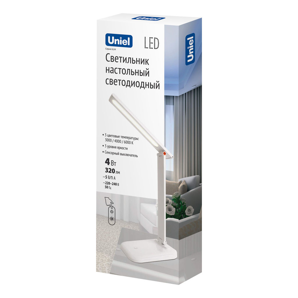 ULM-D607 4W/3000-6000K/DIM WHITE Светильник настольный. Сенсорный выключатель. Диммер. Белый. TM Uniel - Volpe фото 3